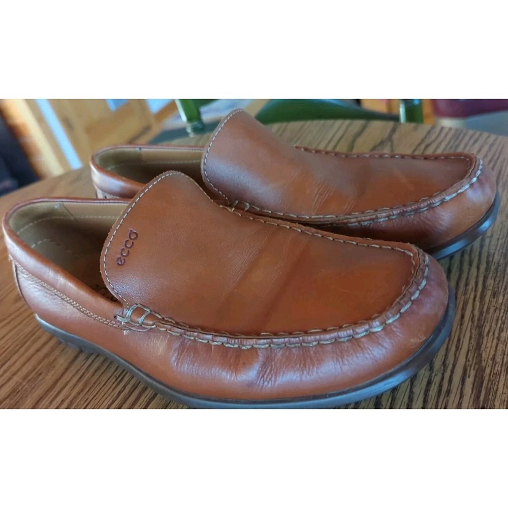 Mens Ecco Loafers Shoes Sz 10 44X W Used Brown Leather Plain‎ Toe Driving Modern